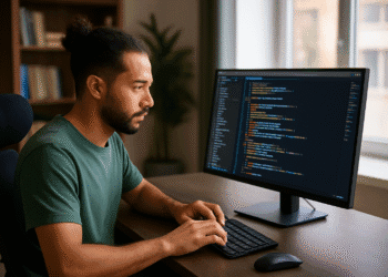 homem em seu escritorio programando aplicativos Windows 11