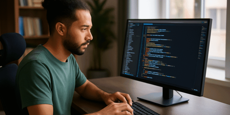 homem em seu escritorio programando aplicativos Windows 11
